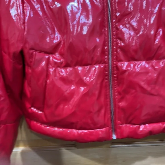 Love tree red pleather puffer jacket coat size M - Picture 4 of 13